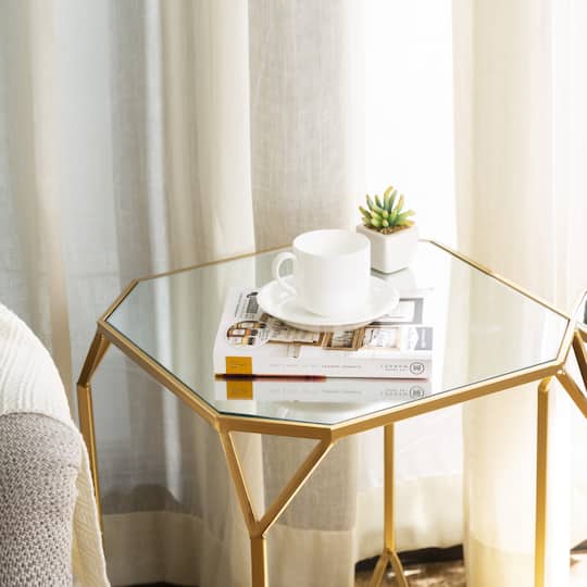 Glitzhome® Gold Metal Square Accent Table with Glass Top Set
